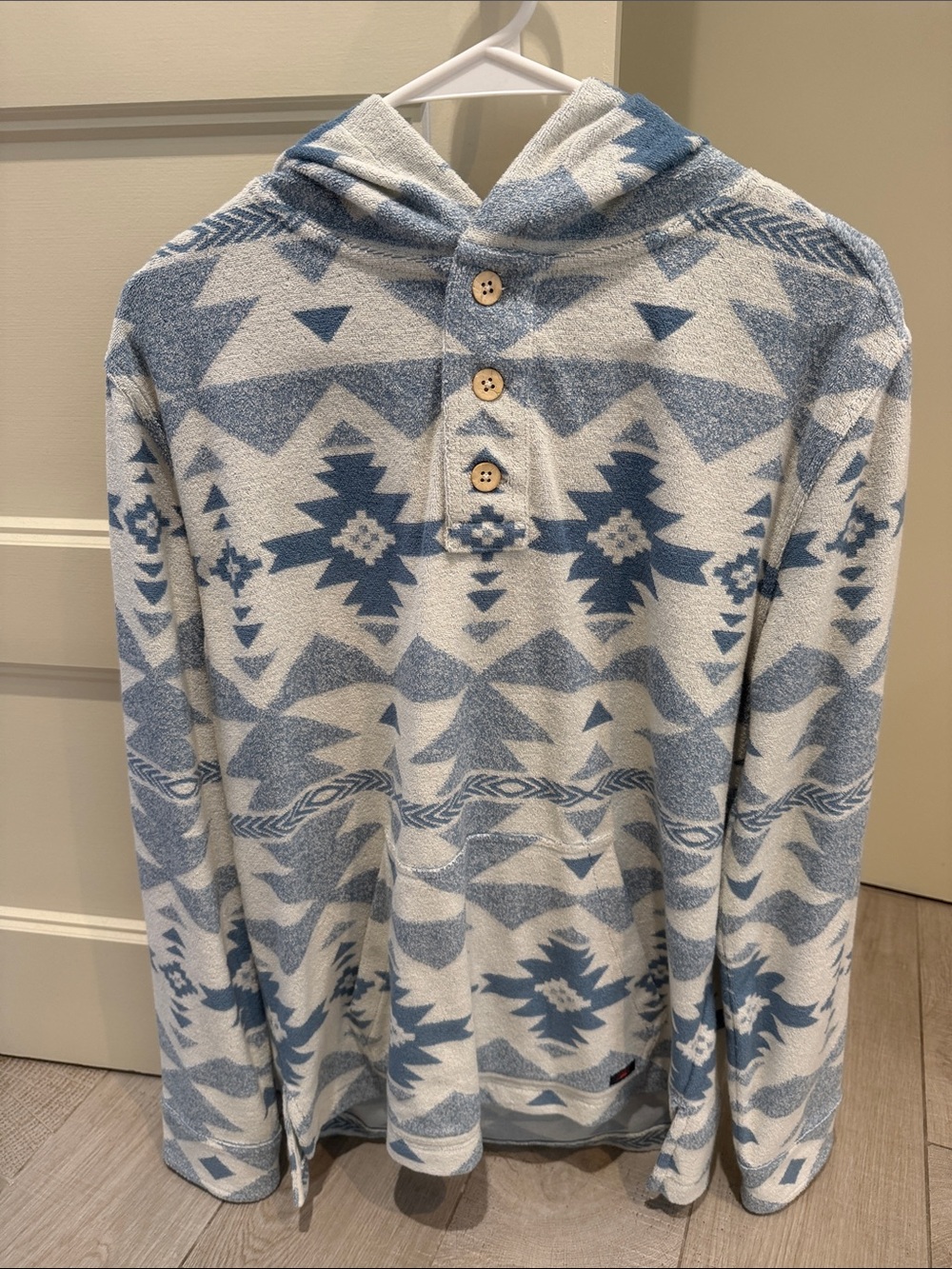 Faherty Blue and Cream Aztec Hooded Pullover